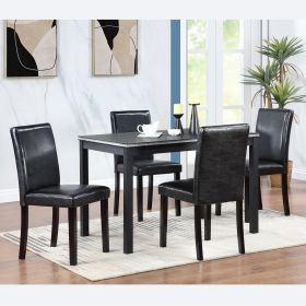 5 Piece Wooden Dining Table Set, Kitchen Table Set with a Rectangular Table and 4 Upholstered Chairs, Wooden Dining Room Table with Crystal Decoration