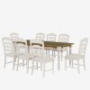TOPMAX Vintage Traditional 9-Piece 82.7inch Extendable Dining Table Set with 23.6inch Removable Leaf and 8 Upholstered Dining Chairs for 8, Brown+Crea