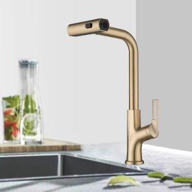 Brushed Gold Kitchen waterfall faucet with pull down sprayer, single handle kitchen sink faucet with pull out sprayer, 360¬∞ rotating kitchen faucet