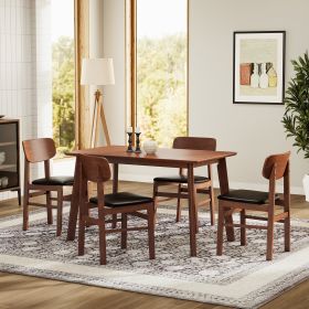 5 Pieces Dining Table Set 1 Dining Table and 4 Chairs Rustic Retro Solid RubberWood Table and Breakfast Upholstered Stools for Home Kitchen Dining Roo