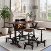 5-Piece Dining Table Set, 59" Wooden Sofa Side Table with Stabilizing Base, Rustic Brown Industrial Adjustable Height Chairs, Modern Bar Table and Cha