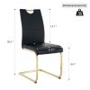 Modern style glass dining table, elegant transparent design, solid support base, black dining chair set, gold-plated chair legs, suitable for restaura