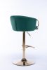Set of 2 Bar Stools,with Chrome Footrest and Base Swivel Height Adjustable Mechanical Lifting Velvet + Golden Leg Simple Bar Stool-Green