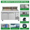 Orikool 67 IN Commercial Pizza Prep Table with a Built-in Refrigerator 20.3 Cu.Ft, Butcher Block Cutting Board, Protection Lid, Cold Storage, and Smoo