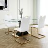 Modern style glass dining table, elegant transparent design, solid support base, white dining chair set, gold-plated legs, suitable for restaurant kit