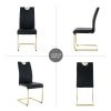 Modern style glass dining table, elegant transparent design, solid support base, black dining chair set, gold-plated chair legs, suitable for restaura