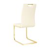 Modern style glass dining table with elegant transparent design, solid support base, pale yellow dining chair set with gold-plated legs, suitable for