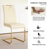 Modern style glass dining table with elegant transparent design, solid support base, pale yellow dining chair set with gold-plated legs, suitable for