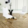 Modern style glass dining table, elegant transparent design, solid support base, white dining chair set, gold-plated legs, suitable for restaurant kit