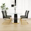 Modern style glass dining table, elegant transparent design, solid support base, black dining chair set, gold-plated chair legs, suitable for restaura