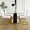 Modern style glass dining table, elegant transparent design, solid support base, white dining chair set, gold-plated legs, suitable for restaurant kit