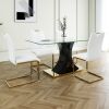 Modern style glass dining table, elegant transparent design, solid support base, white dining chair set, gold-plated legs, suitable for restaurant kit