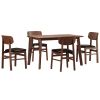 5 Pieces Dining Table Set 1 Dining Table and 4 Chairs Rustic Retro Solid RubberWood Table and Breakfast Upholstered Stools for Home Kitchen Dining Roo