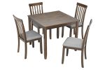 5 Piece Modern Dining Set, Square Wooden Dining Table with 4 Upholstered Chairs for Kitchen, Dining Room, Walnut