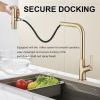 Brushed Gold Kitchen waterfall faucet with pull down sprayer, single handle kitchen sink faucet with pull out sprayer, 360¬∞ rotating kitchen faucet