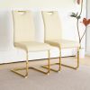 Modern style glass dining table with elegant transparent design, solid support base, pale yellow dining chair set with gold-plated legs, suitable for