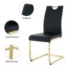 Modern style glass dining table, elegant transparent design, solid support base, black dining chair set, gold-plated chair legs, suitable for restaura
