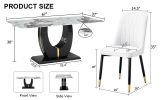 Table and chair set, modern dining table, patterned table top and black MDF leg table, soft and comfortable dining chair, perfect for dinner, meetings