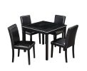 5 Piece Wooden Dining Table Set, Kitchen Table Set with a Square Table and 4 Upholstered Chairs, Wooden Dining Room Table with Crystal Decoration and