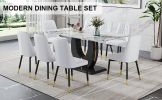 Table and chair set, modern dining table, patterned table top and black MDF leg table, soft and comfortable dining chair, perfect for dinner, meetings