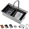 Kitchen Sink Flying rain Waterfall Kitchen Sink Set 30"x 18" 304 Stainless Steel Sink with Pull Down Faucet, and Accessories