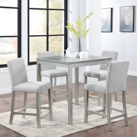 5 Piece Counter Height Table Set, Wooden Kitchen Table Set with Square Table and 4 Upholstered Chairs, Counter Height Dining Table with Crystal Decora (Color: as Pic)