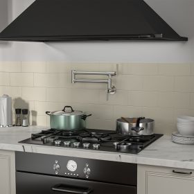 Traditional Wall Mount Stove Swing Arm Folding 2 Handles 360¬∞Rotation Dual Joints Pot Filler Kitchen Faucet with ABS Faucet Aerator (Color: Brushed Nickel)