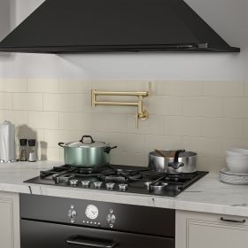 Traditional Wall Mount Stove Swing Arm Folding 2 Handles 360¬∞Rotation Dual Joints Pot Filler Kitchen Faucet with ABS Faucet Aerator (Color: Gold)