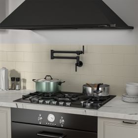 Traditional Wall Mount Stove Swing Arm Folding 2 Handles 360¬∞Rotation Dual Joints Pot Filler Kitchen Faucet with ABS Faucet Aerator (Color: Matte black)
