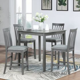 5 Piece Dining Table Set, Wooden Dining Square Table Set for 4, Counter Height Kitchen Table Set with Square Table and 4 Upholstered Chairs for Small (Color: as Pic)