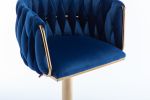Set of 2 Bar Stools,with Chrome Footrest and Base Swivel Height Adjustable Mechanical Lifting Velvet + Golden Leg Simple Bar Stool-Navy