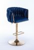 Set of 2 Bar Stools,with Chrome Footrest and Base Swivel Height Adjustable Mechanical Lifting Velvet + Golden Leg Simple Bar Stool-Navy