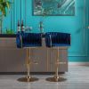Set of 2 Bar Stools,with Chrome Footrest and Base Swivel Height Adjustable Mechanical Lifting Velvet + Golden Leg Simple Bar Stool-Navy