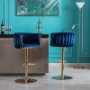 Set of 2 Bar Stools,with Chrome Footrest and Base Swivel Height Adjustable Mechanical Lifting Velvet + Golden Leg Simple Bar Stool-Navy