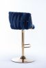 Set of 2 Bar Stools,with Chrome Footrest and Base Swivel Height Adjustable Mechanical Lifting Velvet + Golden Leg Simple Bar Stool-Navy