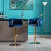 Set of 2 Bar Stools,with Chrome Footrest and Base Swivel Height Adjustable Mechanical Lifting Velvet + Golden Leg Simple Bar Stool-Navy