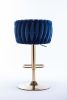 Set of 2 Bar Stools,with Chrome Footrest and Base Swivel Height Adjustable Mechanical Lifting Velvet + Golden Leg Simple Bar Stool-Navy