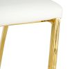 Modern simple table and chair set, one table and four chairs. Transparent tempered glass table top, solid base. Gold plated metal chair legs (set of 5