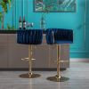 Set of 2 Bar Stools,with Chrome Footrest and Base Swivel Height Adjustable Mechanical Lifting Velvet + Golden Leg Simple Bar Stool-Navy