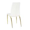 Modern simple table and chair set, one table and four chairs. Transparent tempered glass table top, solid base. Gold plated metal chair legs (set of 5