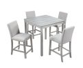 5 Piece Counter Height Table Set, Wooden Kitchen Table Set with Square Table and 4 Upholstered Chairs, Counter Height Dining Table with Crystal Decora
