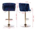 Set of 2 Bar Stools,with Chrome Footrest and Base Swivel Height Adjustable Mechanical Lifting Velvet + Golden Leg Simple Bar Stool-Navy