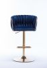 Set of 2 Bar Stools,with Chrome Footrest and Base Swivel Height Adjustable Mechanical Lifting Velvet + Golden Leg Simple Bar Stool-Navy