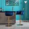 Set of 2 Bar Stools,with Chrome Footrest and Base Swivel Height Adjustable Mechanical Lifting Velvet + Golden Leg Simple Bar Stool-Navy