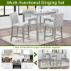 5 Piece Counter Height Table Set, Wooden Kitchen Table Set with Square Table and 4 Upholstered Chairs, Counter Height Dining Table with Crystal Decora